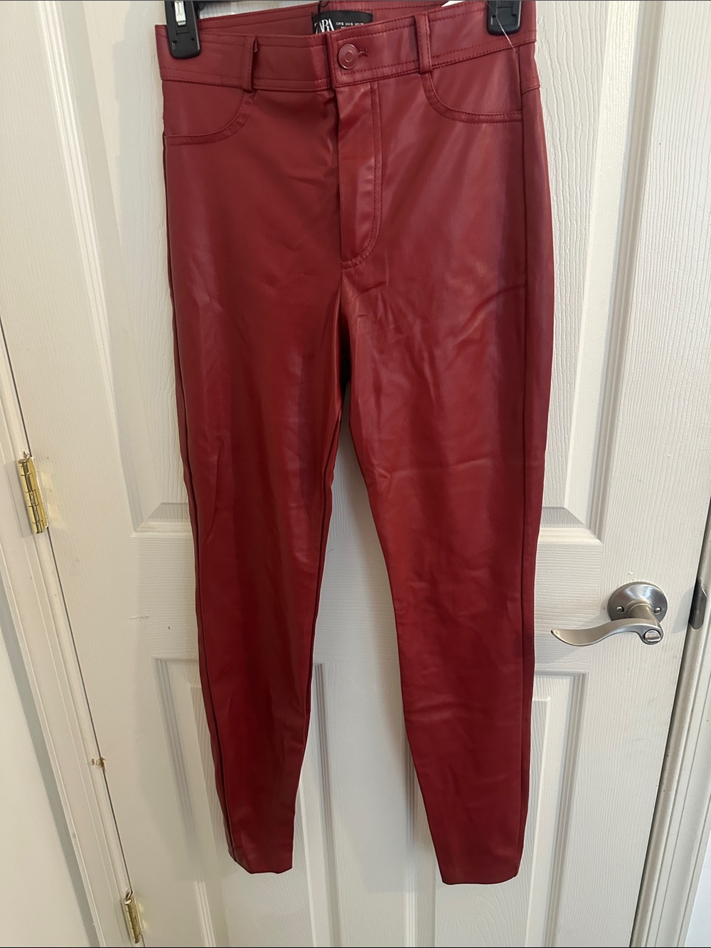 NWT-Zara Faux Leather Burgundy Women’s Skinny Zip Jeans Sz S